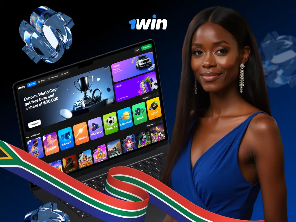 1Win South Africa homepage showcasing casino and sports betting interface