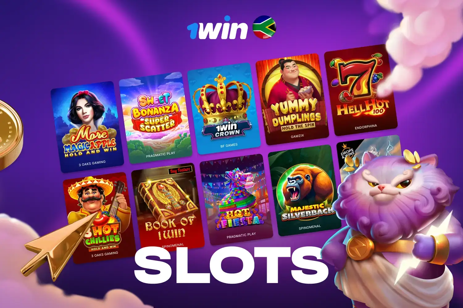 Grid layout of popular online slots and Megaways games on 1Win