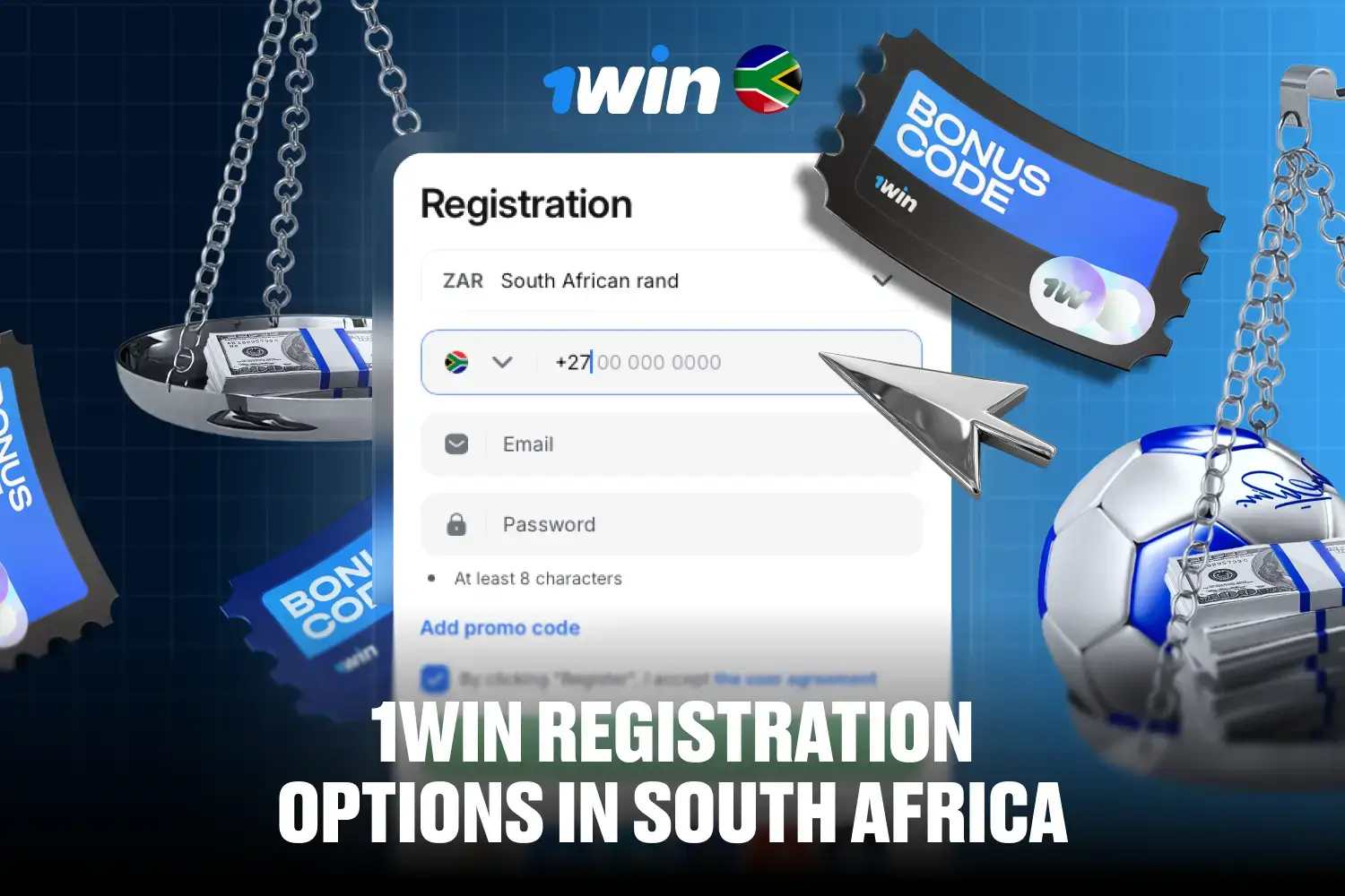 Visual guide displaying the 1Win registration form options